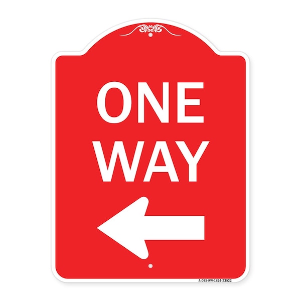 Signmission Designer Series Sign One Way Sign Left Arrow, Red & White Aluminum Sign, 18" x 24", RW-1824-23522 A-DES-RW-1824-23522 - main